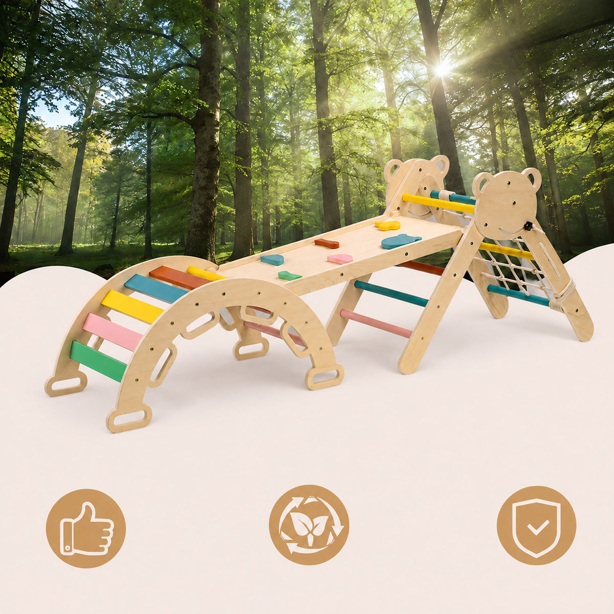 Vielseitiges Holz Kletterset für aktive Kinder zum Entdecken und Bewegen
