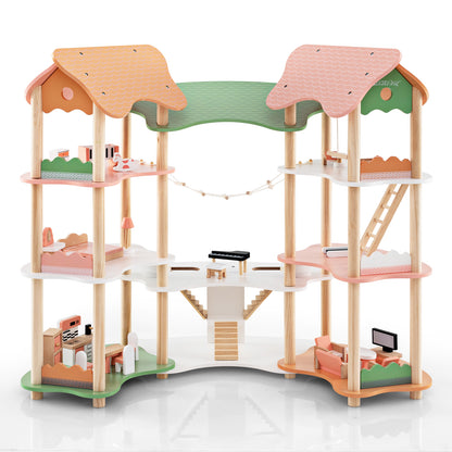 Grande maison de poupée en bois – univers de jeu avec pont et 3 étages