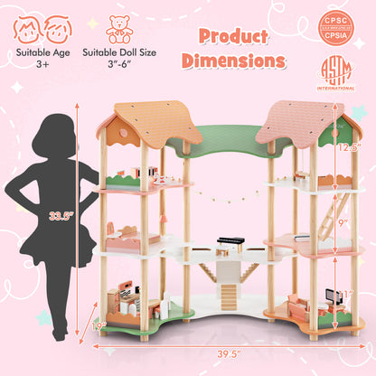 Grande maison de poupée en bois – univers de jeu avec pont et 3 étages