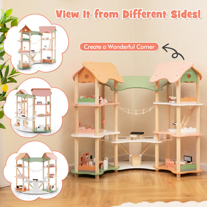 Grande maison de poupée en bois – univers de jeu avec pont et 3 étages