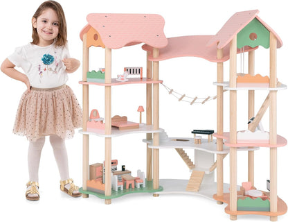 Grande maison de poupée en bois – univers de jeu avec pont et 3 étages