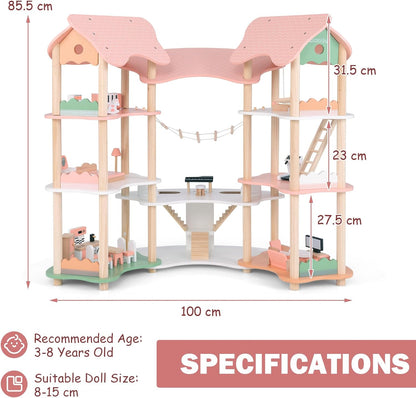Grande maison de poupée en bois – univers de jeu avec pont et 3 étages