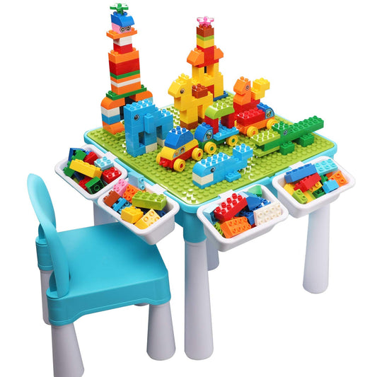 montessoriLernwelt Lego Tisch Komplett-Set mit Stuhl und Bausteinen