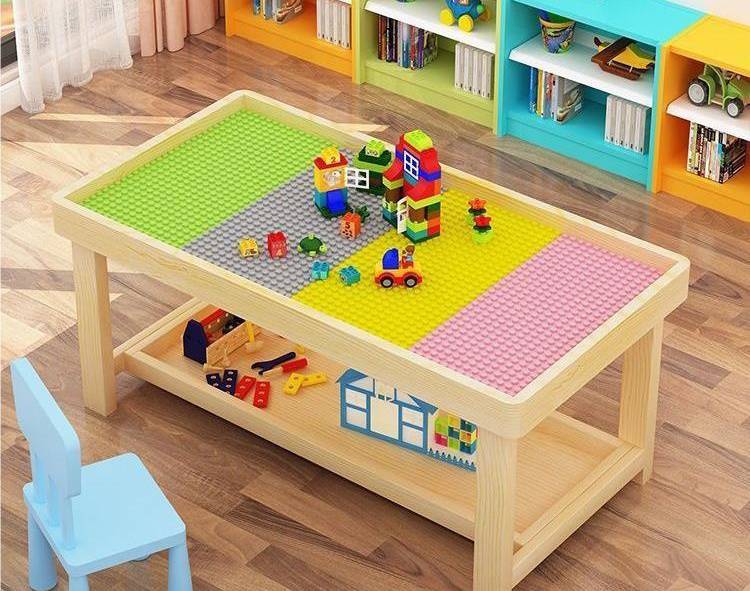 montessoriLernwelt Lego Tisch im Kinderzimmer, Spieltisch für Bausteine