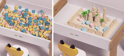 montessoriLernwelt Lego Tisch aufgebaut mit Bausteinen, Kinder spielen