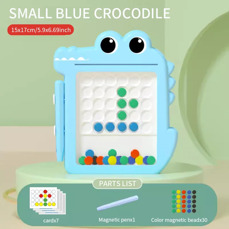 Montessori Magnetische Zeichenplatte Blau Krokodil Klein – Pädagogisches Spielzeug für Vorschulkinder