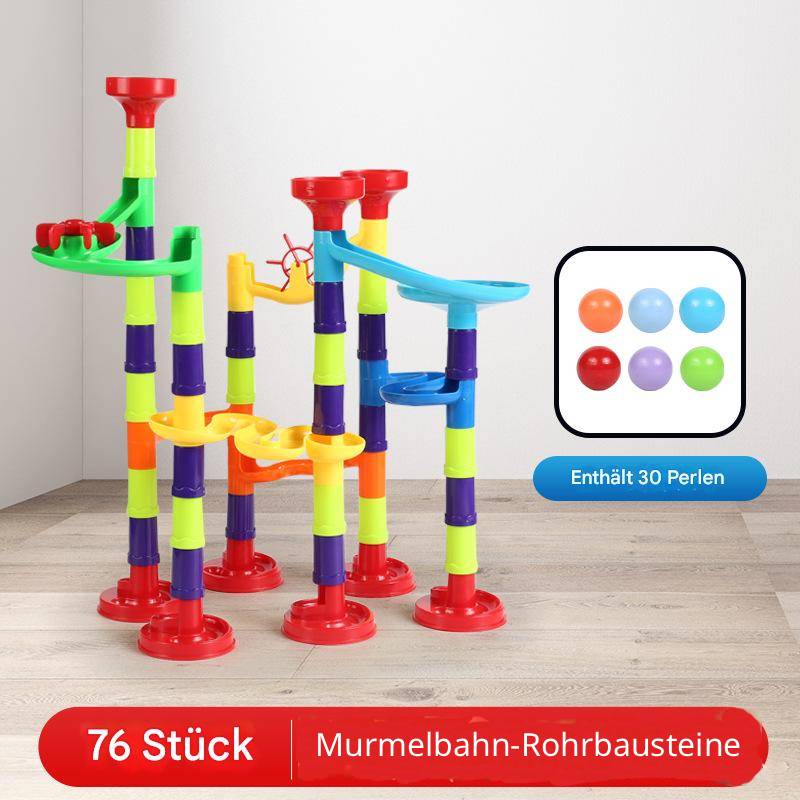 MontessoriLernwelt Kugelbahn-Bausteine Set – Murmelbahn Bauset 76–268 Teile für Kinder ab 3 Jahren, kompatibel mit Groß-Baustein-Systemen