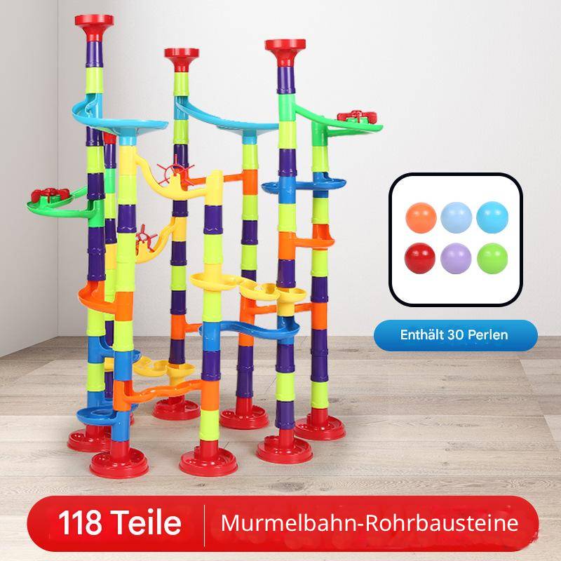 MontessoriLernwelt Kugelbahn-Bausteine Set – Murmelbahn Bauset 76–268 Teile für Kinder ab 3 Jahren, kompatibel mit Groß-Baustein-Systemen