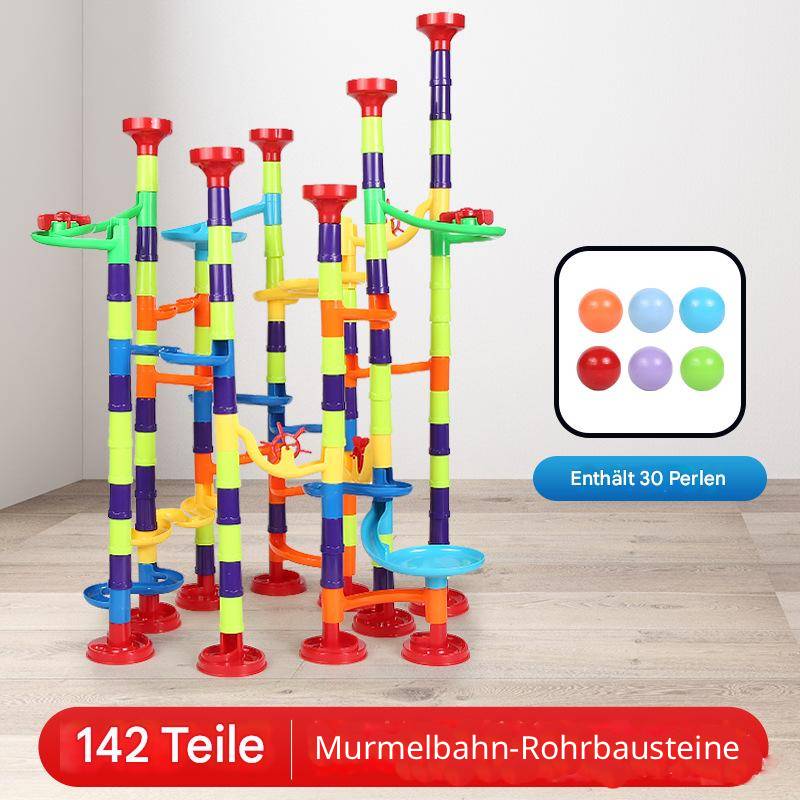 MontessoriLernwelt Kugelbahn-Bausteine Set – Murmelbahn Bauset 76–268 Teile für Kinder ab 3 Jahren, kompatibel mit Groß-Baustein-Systemen