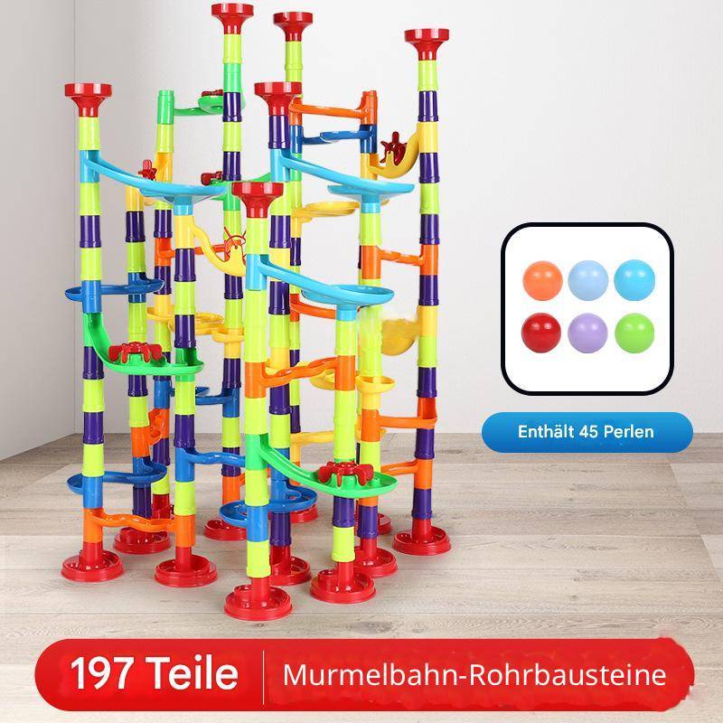 MontessoriLernwelt Kugelbahn-Bausteine Set – Murmelbahn Bauset 76–268 Teile für Kinder ab 3 Jahren, kompatibel mit Groß-Baustein-Systemen