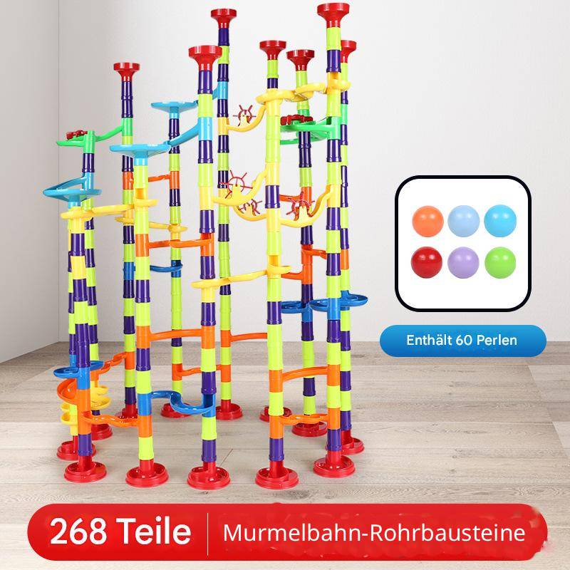 MontessoriLernwelt Kugelbahn-Bausteine Set – Murmelbahn Bauset 76–268 Teile für Kinder ab 3 Jahren, kompatibel mit Groß-Baustein-Systemen