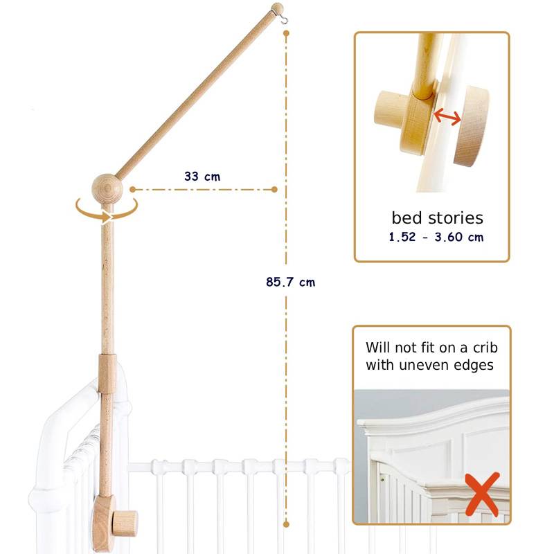 Beechwood mobile holder for baby crib – 2-stage & 360° rotating