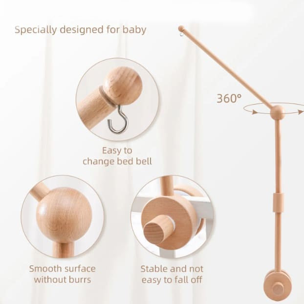 Beechwood mobile holder for baby crib – 2-stage & 360° rotating
