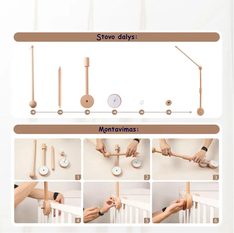 Beechwood mobile holder for baby crib – 2-stage & 360° rotating