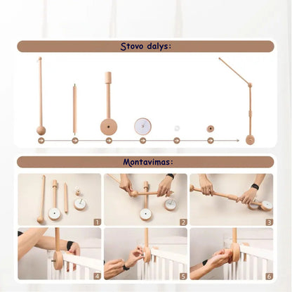 Beechwood mobile holder for baby crib – 2-stage & 360° rotating