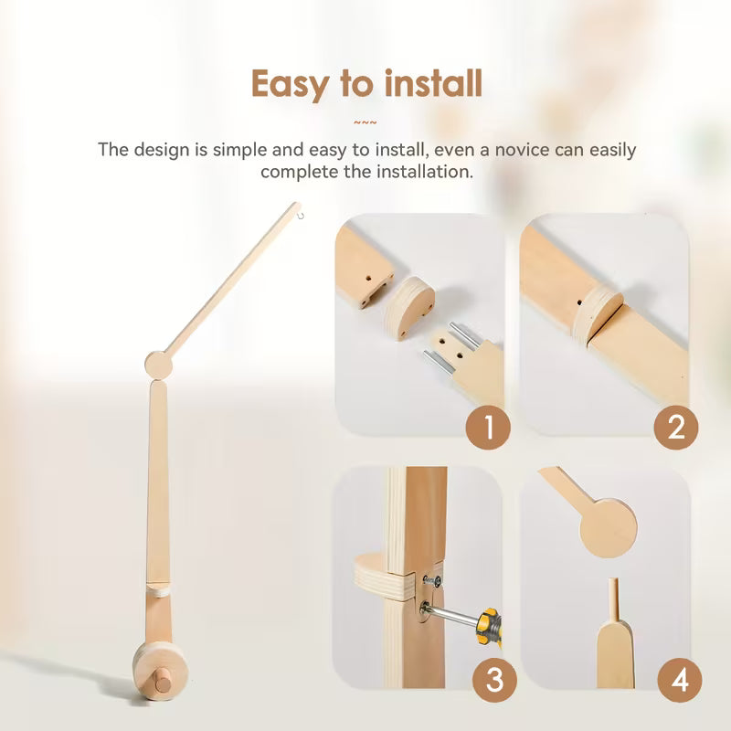 Beechwood mobile holder for baby crib – 2-stage & 360° rotating