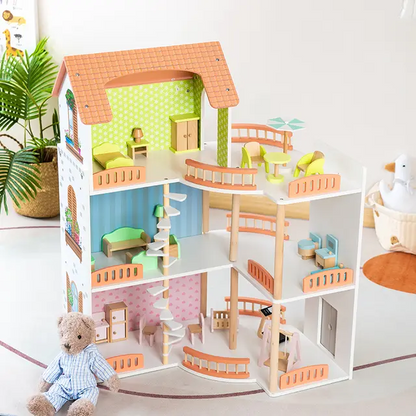 Grande maison de poupée en bois – maison de jeu ouverte avec balcon et 3 étages