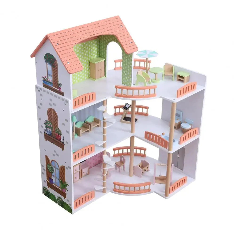 Grande maison de poupée en bois – maison de jeu ouverte avec balcon et 3 étages