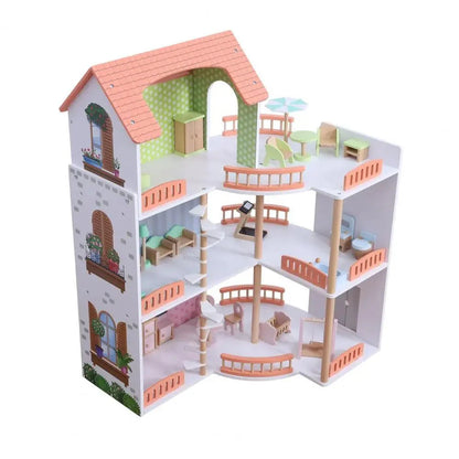 Grande maison de poupée en bois – maison de jeu ouverte avec balcon et 3 étages