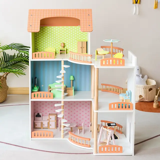 Grande maison de poupée en bois – maison de jeu ouverte avec balcon et 3 étages