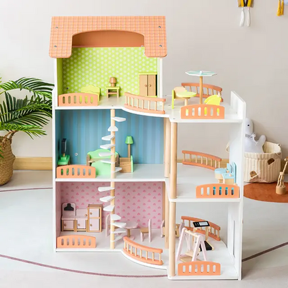 Grande maison de poupée en bois – maison de jeu ouverte avec balcon et 3 étages