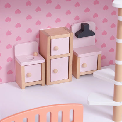 Grande maison de poupée en bois – maison de jeu ouverte avec balcon et 3 étages