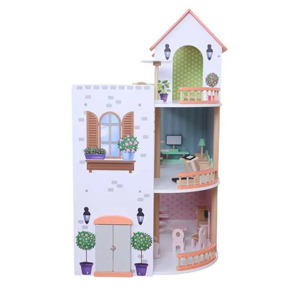 Grande maison de poupée en bois – maison de jeu ouverte avec balcon et 3 étages