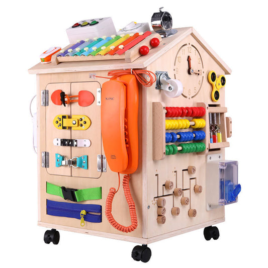 Montessori Holz Busy House – Pädagogisches Sensorik-Spielzeug zur Förderung der Feinmotorik und frühkindlichen Entwicklung