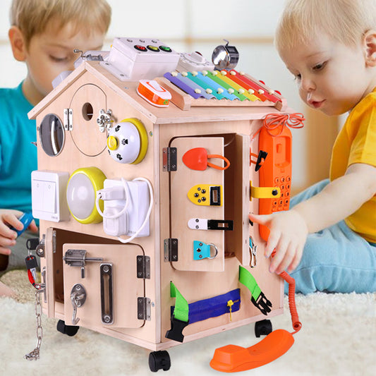 Montessori Holz Busy House – Pädagogisches Sensorik-Spielzeug zur Förderung der Feinmotorik und frühkindlichen Entwicklung
