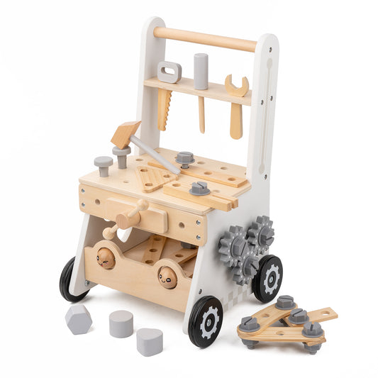 Montessori Schiebewagen aus Holz – 2-in-1 Spielzeug mit Spielelementen