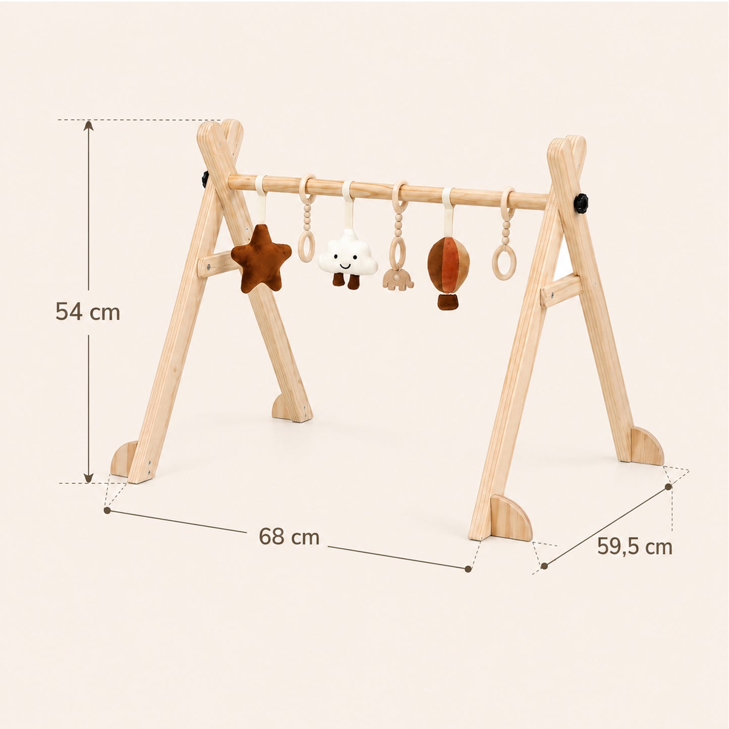Maße des Montessori Baby Gyms aus Holz 68 × 59,5 × 54 cm
