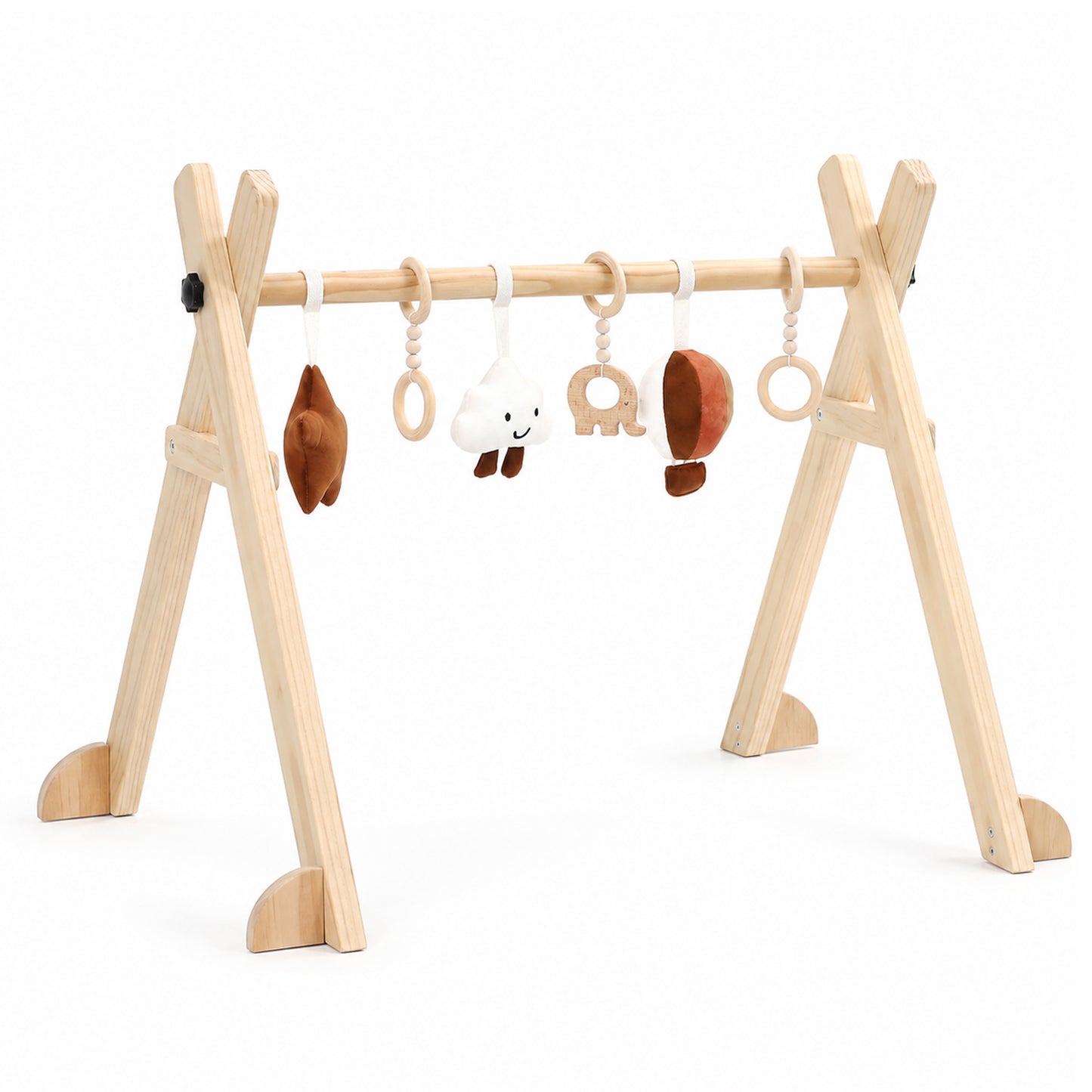 Montessori Baby Gym aus Holz mit Spielanhängern für Babys