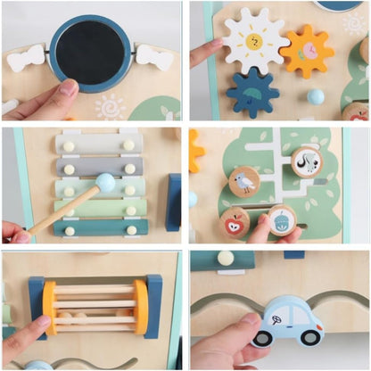 Montessori Lauflernwagen „Frosch & Wald“ aus Holz mit Busy Board
