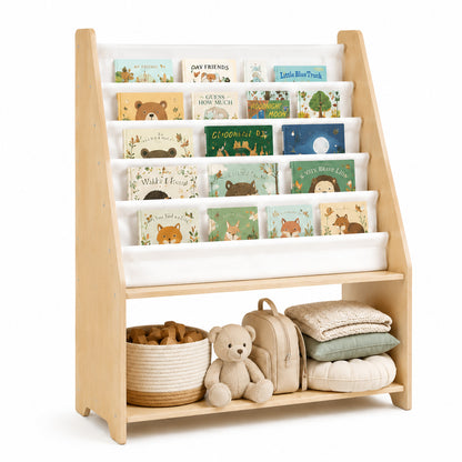 Montessori Bücherregal für Kinder aus Holz mit natürlichem Design