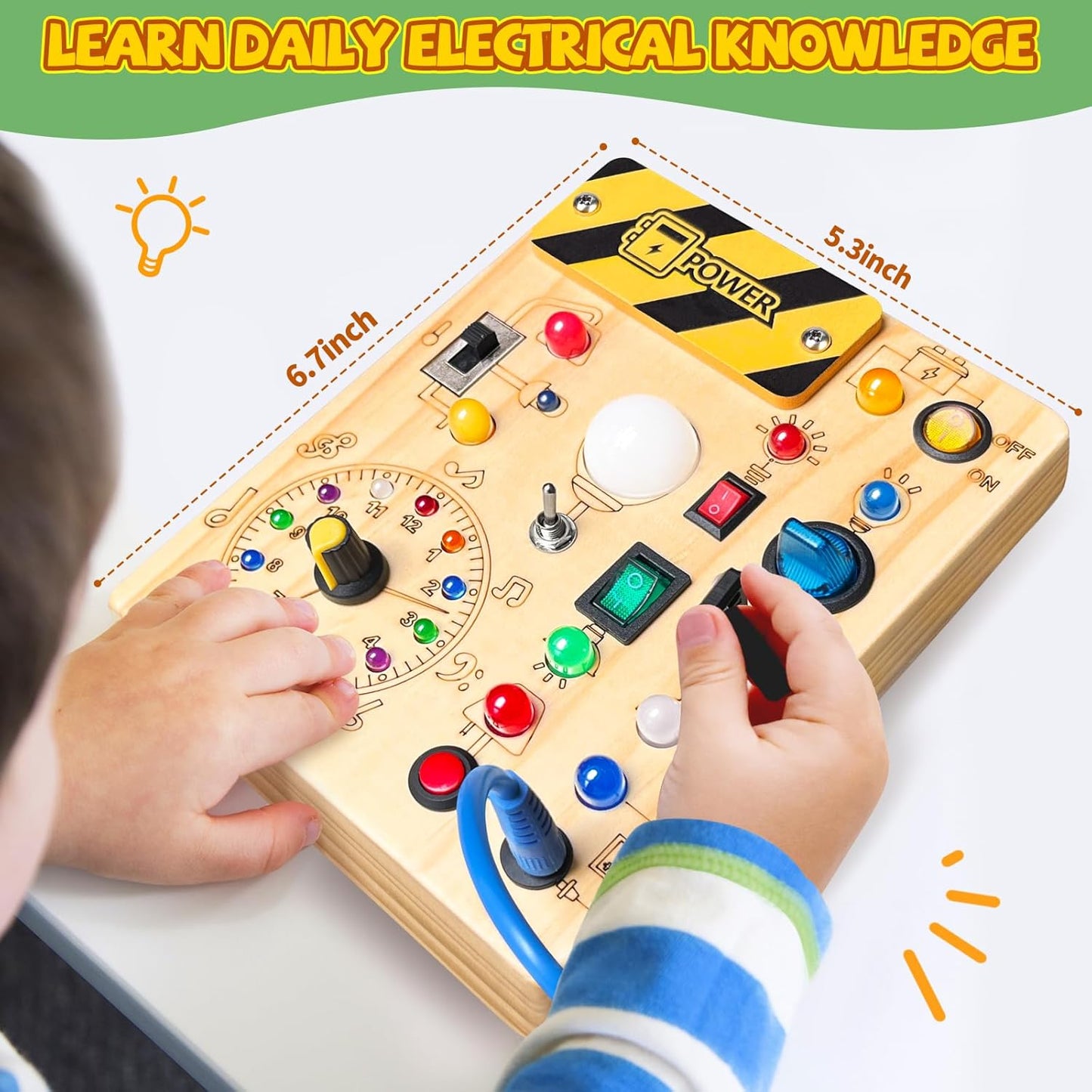 MontessoriLernwelt Busy Board aus Holz mit LED-Lichtern und Schaltern – sensorisches Montessori Aktivitätsboard für Kleinkinder