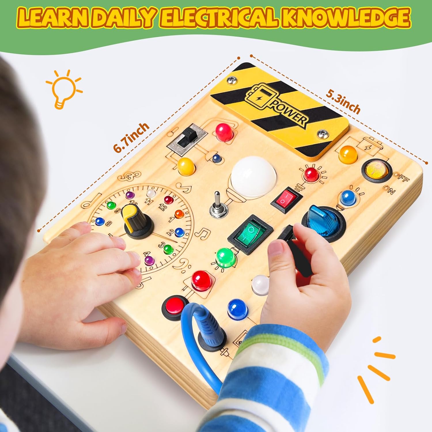 MontessoriLernwelt Busy Board aus Holz mit LED-Lichtern und Schaltern – sensorisches Montessori Aktivitätsboard für Kleinkinder