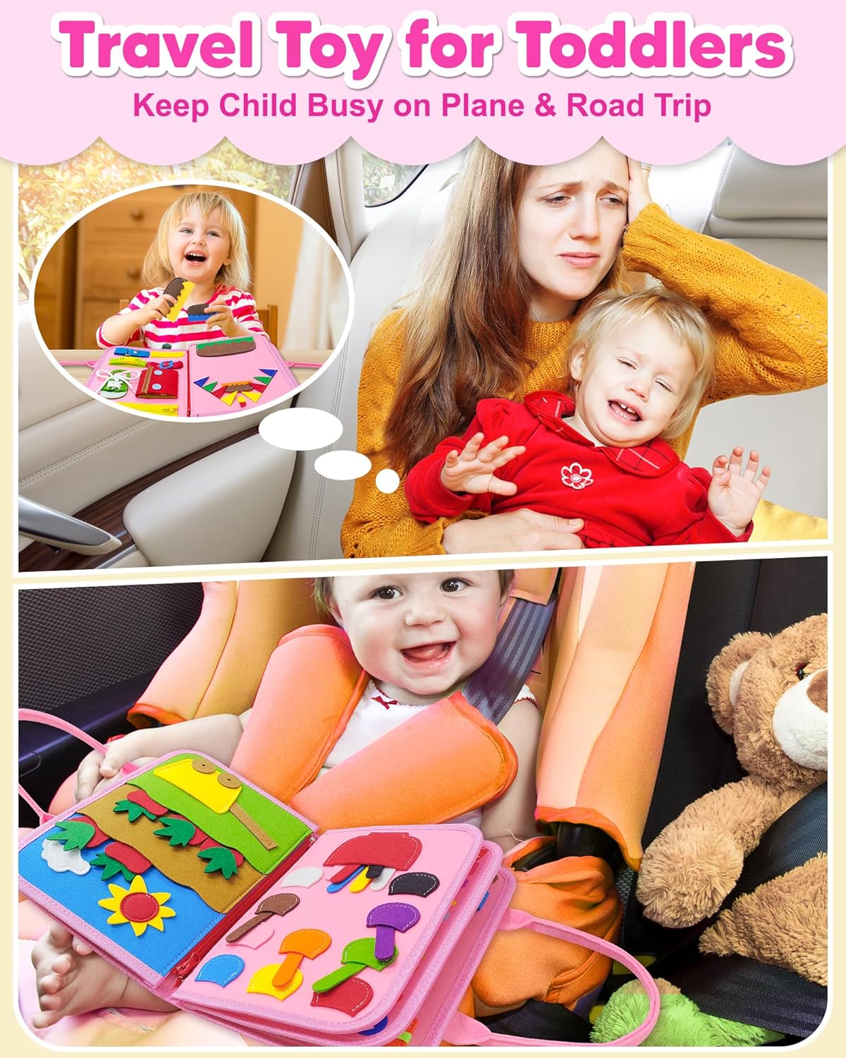 MontessoriLernwelt Montessori Busy Book – 8-seitiges Sensorik-Busy-Board aus Filz für Kleinkinder, Reise Lernspielzeug