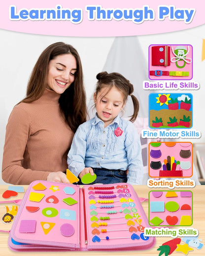 MontessoriLernwelt Montessori Busy Book – 8-seitiges Sensorik-Busy-Board aus Filz für Kleinkinder, Reise Lernspielzeug