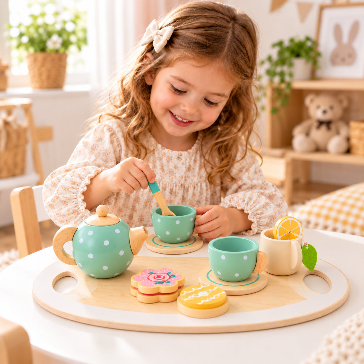 Montessori Holz Tee Set für Kinder mit Teekanne und Tassen