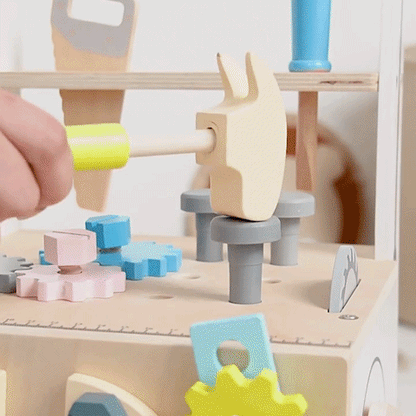 Montessori Holz Werkbank für Kinder mit Werkzeugen und kreativen Spielmöglichkeiten