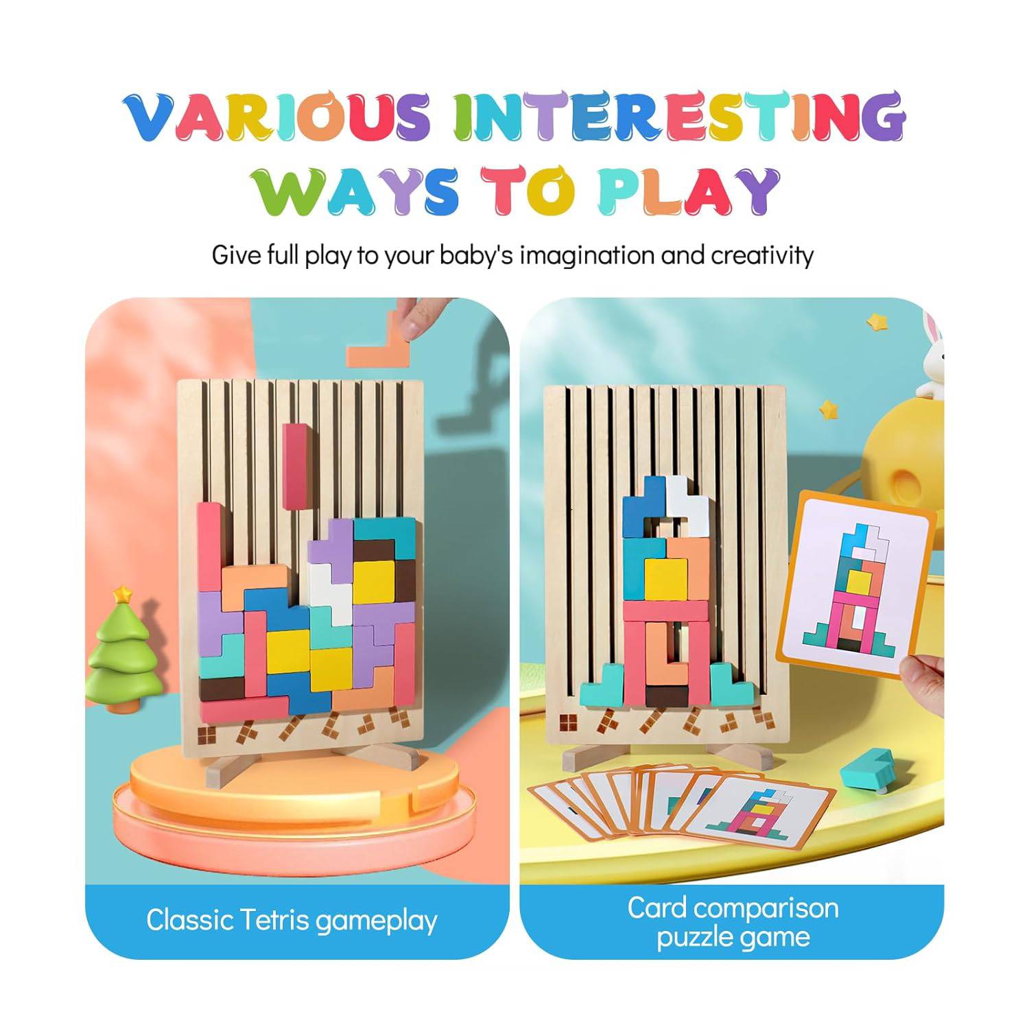 MontessoriLernwelt Montessori Tetris Holzpuzzle Lernspielzeug ab 3 Jahren