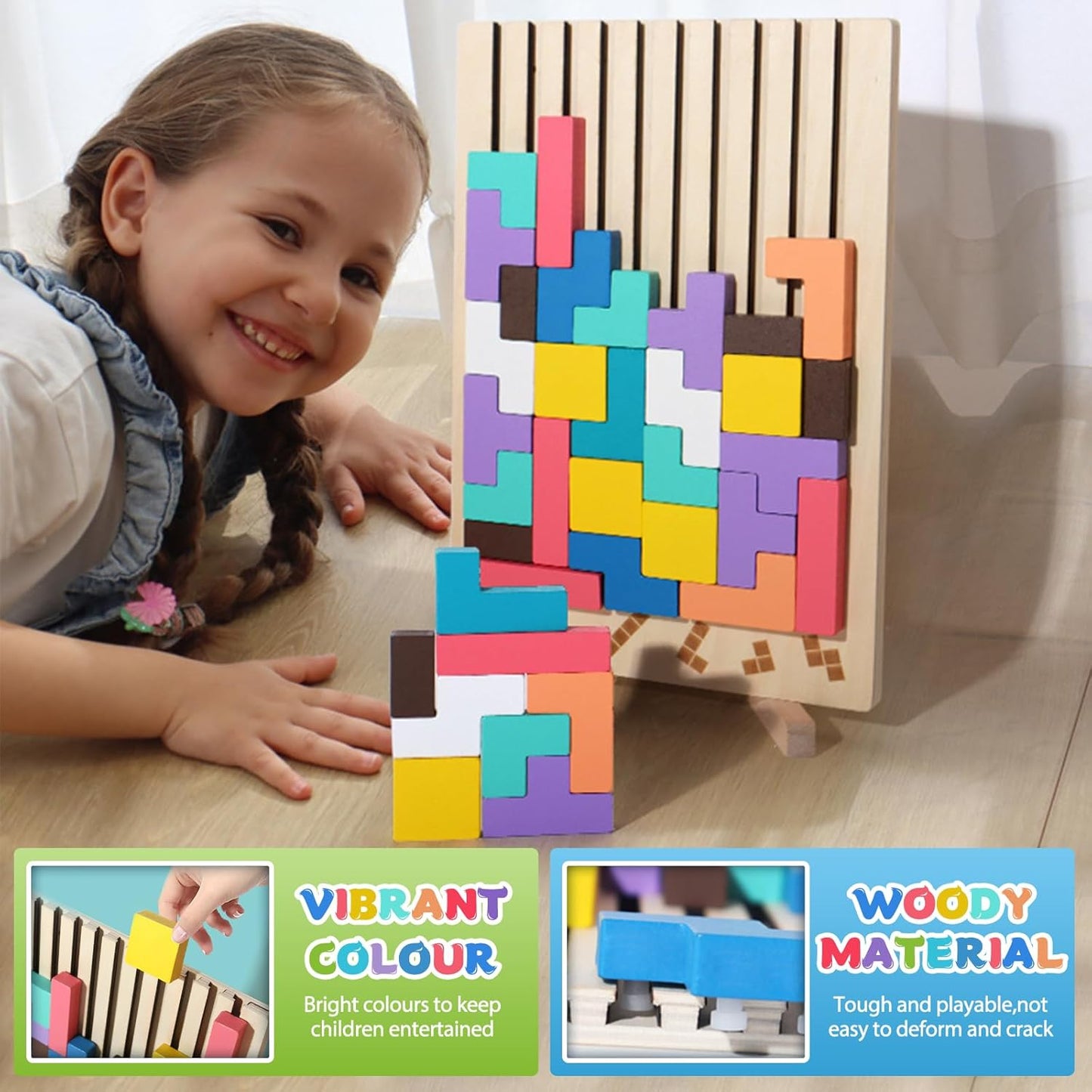 MontessoriLernwelt Montessori Tetris Holzpuzzle Lernspielzeug ab 3 Jahren