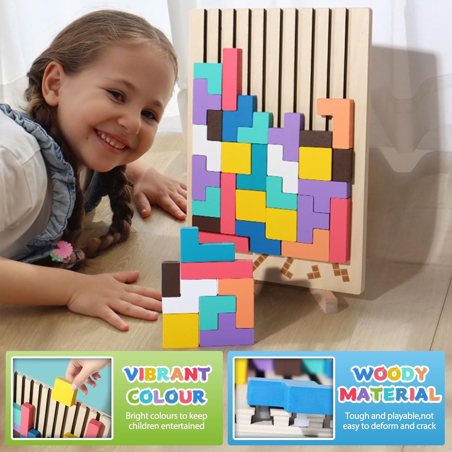 MontessoriLernwelt Montessori Tetris Holzpuzzle Lernspielzeug ab 3 Jahren