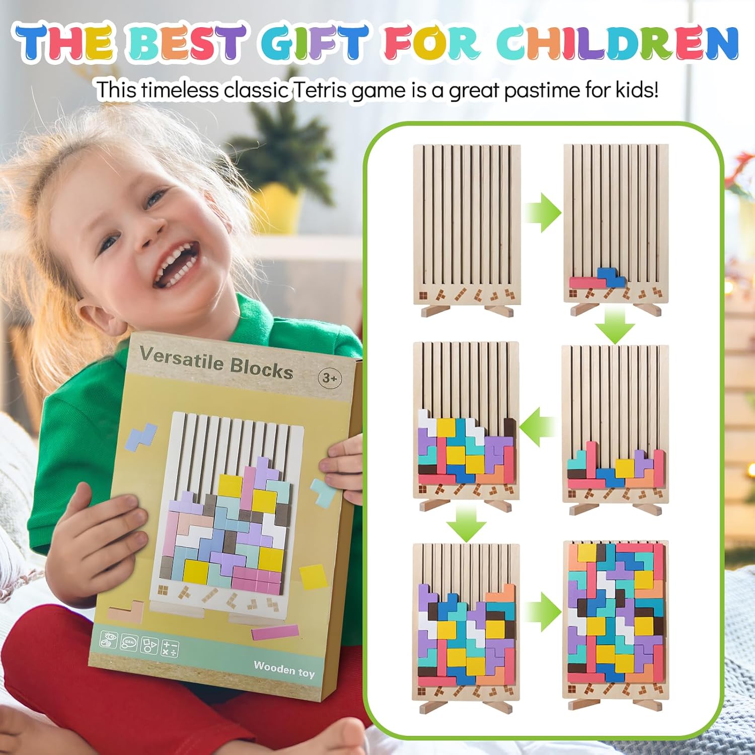 MontessoriLernwelt Montessori Tetris Holzpuzzle Lernspielzeug ab 3 Jahren