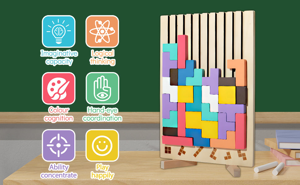 MontessoriLernwelt Montessori Tetris Holzpuzzle Lernspielzeug ab 3 Jahren