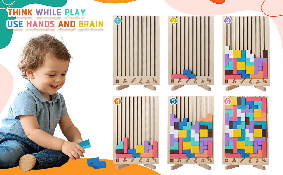 MontessoriLernwelt Montessori Tetris Holzpuzzle Lernspielzeug ab 3 Jahren