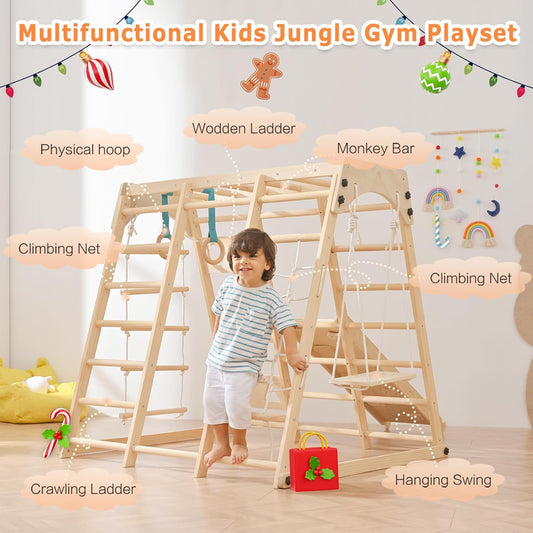 Montessori Klettergerüst aus Holz mit Rutsche und Schaukel für Kinder