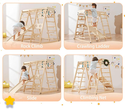 Montessori Klettergerüst aus Holz mit Rutsche und Schaukel für Kinder