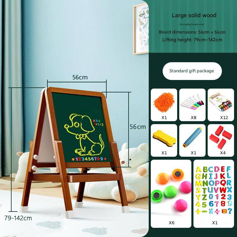 Montessori Kinderstaffelei aus Holz mit höhenverstellbarer Kreidetafel & magnetischem Whiteboard für Kinder