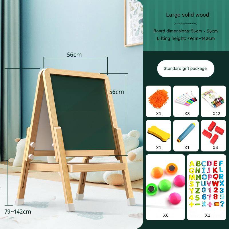 Montessori Kinderstaffelei aus Holz mit höhenverstellbarer Kreidetafel & magnetischem Whiteboard für Kinder